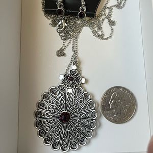 Purple necklace set with bezel dangly earrings